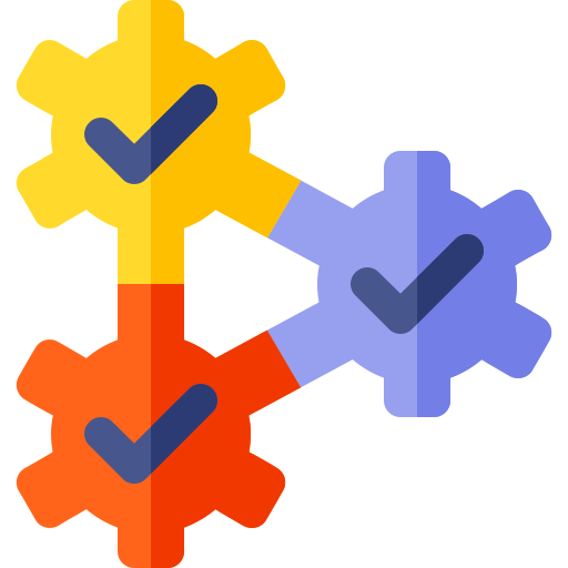 A picture of three different colored gears with blue, yellow and red.