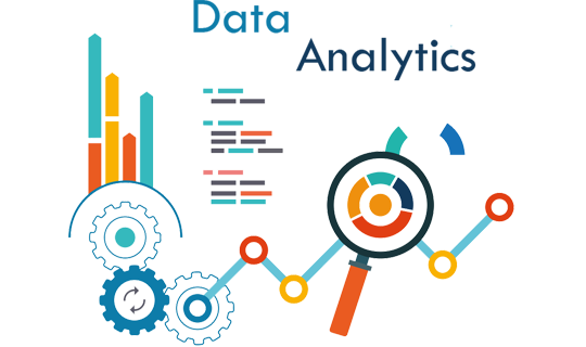 A black background with graphs and data analytics written in blue.