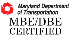 A black and white image of the maryland department of transportation ibe / dba certification.